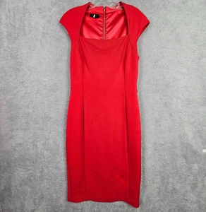 Vestido vaina Ted Baker para mujer 3 rojo cuello cuadrado cinturón cremallera espalda ropa de trabajo oficina - Imagen 1 de 24