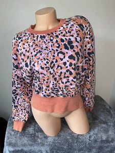 Crop Top Sweatshirt S Crew Leopard Orange Pink Black 4492 Oversized Cute Joy Lab - Picture 1 of 9