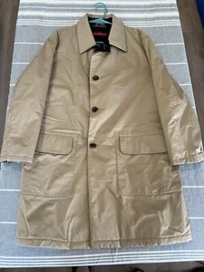 vtg 70s mens tan Austin Reed Cotton Single breasted overcoat Wool Lined 42 - Picture 1 of 16