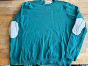 🪡 💚 Men's Green Knit Pullover Jumper with Elbow Patches in Great Condition ✨ - Picture 1 of 3