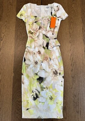 NWT Karen Millen Floral Pencil Midi Dress Women’s Sz 2 Multicolor Ruffle Pleated - Image 1 of 4