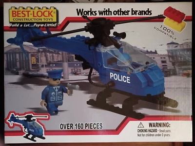 Best-Lock Construction Toys Police Helicopter  160 Pieces Gear,  Mini Figs - Image 1 of 2