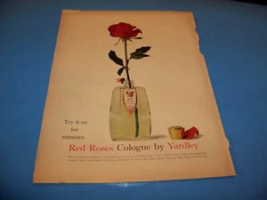 Red Roses Cologne by Yardley pubblicità stampa originale da rivista vintage 1960 - Foto 1 di 2
