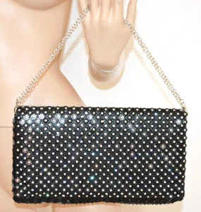 Borsello nero strass donna pochette metallizzata cristalli borsa cerimonia U75N - Photo 1/5