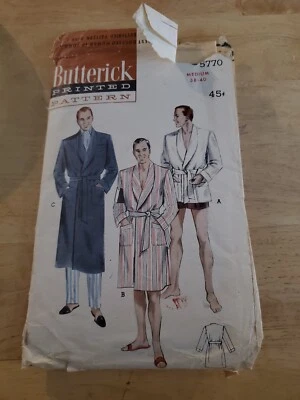VTG 1940s MENS  ROBE BUTTERICK 5770 Sewing Pattern MD CHEST  38/40 PARTIALLY CUT - Image 1 of 4