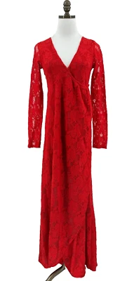 Maxi Vestido de Domingo Free People Rojo Encaje Largo Talla XS Foto 1 de 4