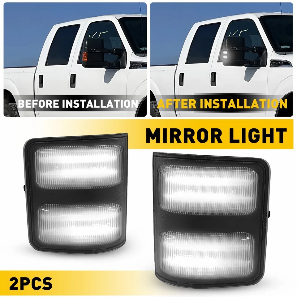 Espelho lateral transparente branco LED luz de seta para Ford F250 F350 F450 Super Duty - Imagem 1 de 4