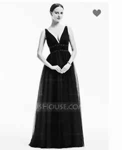 A-line Princess V neck Maxi Long Elegant Gown Formal Evening Wedding Dress Black - Picture 1 of 6
