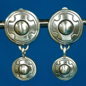 Vintage LISA JENKS Sterling Silver Dangle Cross Earrings - NOS Tribal Modernist - Picture 1 of 7