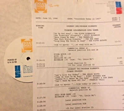 6/10/88 SOLID GOLD SCRAPBOOK FEATURES 18 GREAT HITS FROM THIS DAY IN 1967 - Image 1 of 2