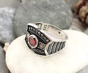 Herren Rubin Stein Ring, Sterlingsilber Ring,Stein Ring,Rot Zirkonia - Bild 1 von 5
