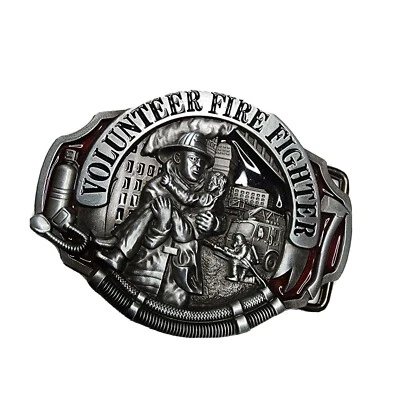 Volunteer Firefighter Enamel Belt Buckle Antique Silver Tone Fits 1.5" Belts  - Изображение 1 из 2