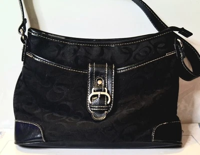 Bolsa Etienne Aigner Signature Logo (bolsa satchel preta) acabamento em couro sintético - Imagem 1 de 4