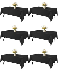 Black Fabric Rectangle Table Cloth - 6 Pack, 60" × 84" Washable Tablecloth fo... - Picture 1 of 7