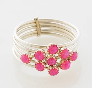 Anillo Navajo Nativo Americano Hecho a Mano Plata de Ley con Ópalo de Laboratorio Rosa Talla 7 - Imagen 1 de 2