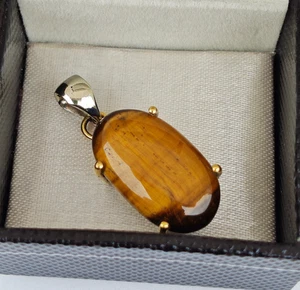 Ciondolo occhio di tigre originale, pendente in ottone, ciondolo fatto a mano regalo per lei - Foto 1 di 10