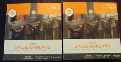 2 boxes - Halloween 35ct Orange Lighted Gauze Garland, NIB, Free S/H - Image 1 of 4