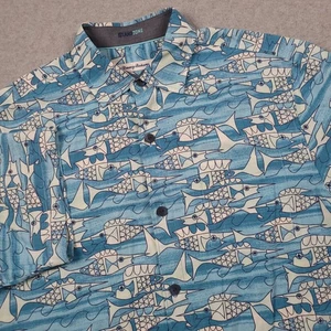 Tommy Bahama Shirt Men Medium Blue Island Zone Artist Series 2020 Silk Fish Camp - Picture 1 of 11