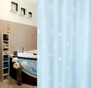 Fleuris Wasserblau/ Hellblau Textil Duschvorhang 180x200cm REDUZIERT Blumenmotiv - Bild 1 von 7