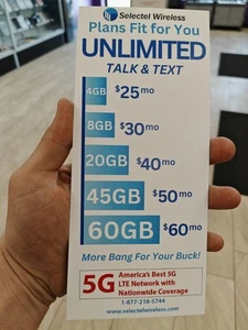 New Line Selectel Wireless $60 Unlimited Plan Verizon Network Physical Sim/ESim - Picture 1 of 2