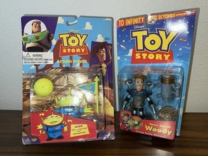 Vtg Disney’s Toy Story Space Sheriff Woody/ Alien w/Turning Head Action Figures - Picture 1 of 12