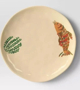 Threshold Beach Coastal 9" piatto da portata in gres pesce giallo set da 4 - Foto 1 di 4