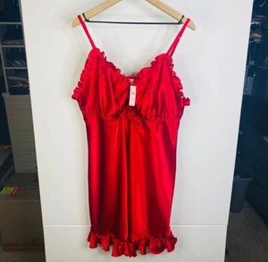 Cacique Lingerie Sexy Baby Doll Nightie Plus Size Womens 26 28 Red Roses Lace - Picture 1 of 1