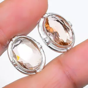 Peach Morganite Gemstone Handmade 925 Sterling silver Stud Earring Size 0.75'' - Picture 1 of 1