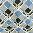 Vtg Geometric Fabric Material Textile Blue Black Gray Diamond Square Cotton Blen