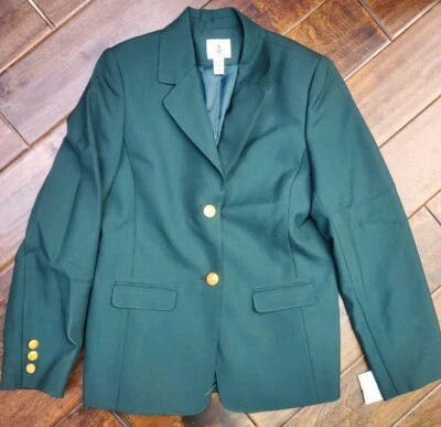 Lands' End 校服女孩 Hopsack Blazer-Evergreen-可选尺寸全新无标签! — 第 1/4 张图片