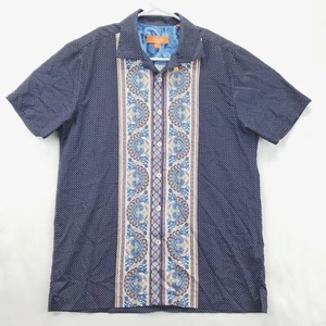 Tallia Sport Shirt Mens M Blue Polka Dot Stretch Short Sleeve Classic Button-Up - Picture 1 of 9