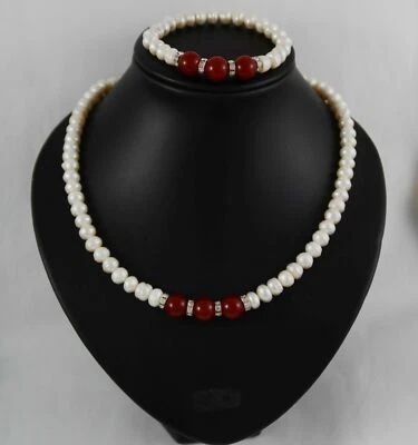 Naturperlen-Ketten Set,echten Süßwasser-Zucht-Perlen-Kette mit Armband 1 Set Neu - Bild 1 von 2