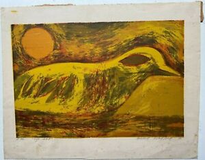Howard Bradford Vintage Signed Serigraph Print Titled "Sun Bird" 1950