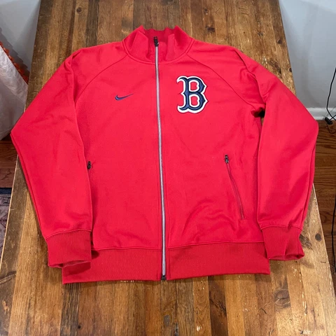 Boston Red Sox Jacket Mens Medium Nike Red MLB Baseball Zip Up Swoosh Cover