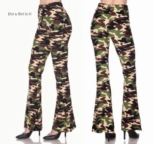 New Womens CAMOUFLAGE CAMO BUTTERY SOFT BOOT CUT PALAZZO PANTS S M L USA - Picture 1 of 5