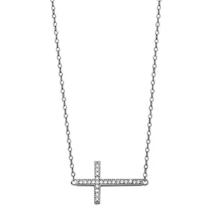 0.50 Ct. Real Solid 14k White Gold Sideways Cross Pendant Necklace 17+1 Inches - Picture 1 of 1