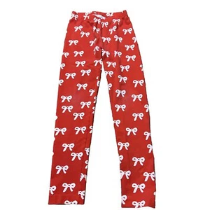 Hanna Andersson Girls Christmas Holiday Red Bow Cotton Leggings Pants 130 Size 8 - Picture 1 of 9
