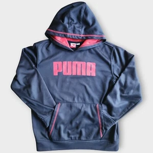 PUMA Boys M Black Red Logo Pullover Hoodie Youth Medium Sweatshirt - Picture 1 of 7