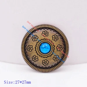 10X 27mm Retro Brass Floral Turquoise Western Headstall Saddle Conchos Screwback - Picture 1 of 10