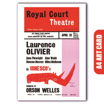 Rhinoceros - Laurence Olivier - Retro Theatre Poster (Reproduction A4) - Image 1 of 4
