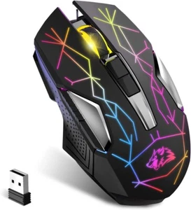 UK Wireless Gaming Mouse Optical USB Mice 2400DPI 7 Color LED Backlit for PC PS4 - Picture 1 of 12