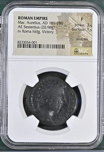 Roman Empire AD 161-180 AE Sestertius Mar. Aurelius NGC F - Picture 1 of 2
