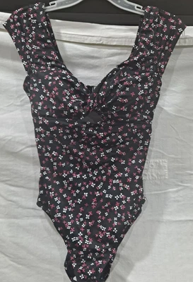 Beach Betty Black Floral One-Piece Swimsuit Swimwear Medium - Image 1 of 4