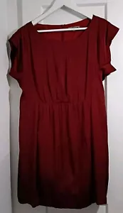 Jigsaw Tunic Top UK 12 Burgundy Red Short Sleeve Pockets Satin Feel - Picture 1 of 11