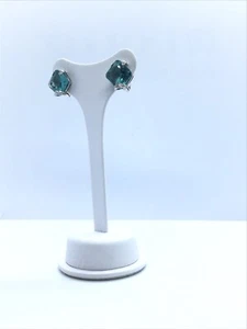 Orecchini Anni 90 Con Perno E Clips In Oro Bianco 18 Kt E Pietra Celeste - Foto 1 di 7