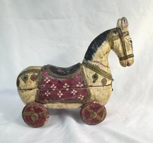 Caja de especias vintage de madera hecha a mano caballo sobre ruedas - Imagen 1 de 19