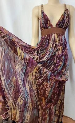 Catherine Malandrino Long Dress Silk Layers Chain Straps Size 6 NEW #03 - Imagem 1 de 4