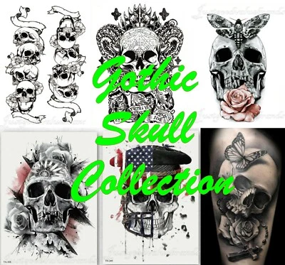 CANDYBARBOUTIQUE Gothic Deadly Butterfly Rose Death Skull Demon Cool Temporary Tattoo Collection