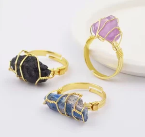 Healing Crystals 18K Gold Plated Natural Ring Irregular Gemstone UK - Picture 1 of 11