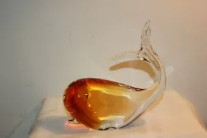 Vintage Murano Hand Blown Glass Whale ~ Amber ~ 7.5" x 7.5" ~ EUC - Picture 1 of 5